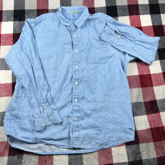 Tommy Bahama Shirt Mens 2XLT Blue 100% Linen Casual Beach Relax Resort Preppy - Picture 1 of 15